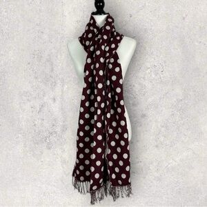 H&M Burgundy White Reversible Wool Blend Polka Dot Scarf Rectangular‎ Bohemian